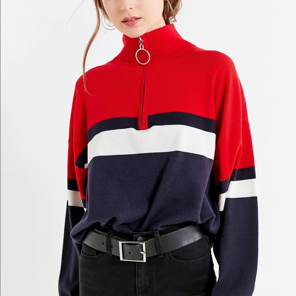 red white and blue quarter zip